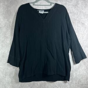 Hot Cotton Top Womens Large‎ Petite Black 3/4 Sleeves V-Neck Casual Minimalist